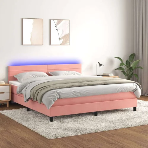  Krevet box spring s madracem LED ružičasti 160x200cm baršunasti