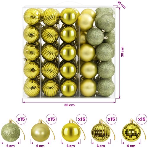  Set božićnih kuglica 75 kom. Svijetlo zelena 6 cm Polistiren Slike