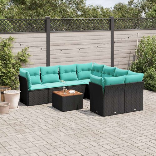  Vrtna garnitura - 9-dijelni set vrtnih sofa od poliratana s jastucima crni - Crna 4x corner+4x centre+1x garden+12x back+8x seat Cene