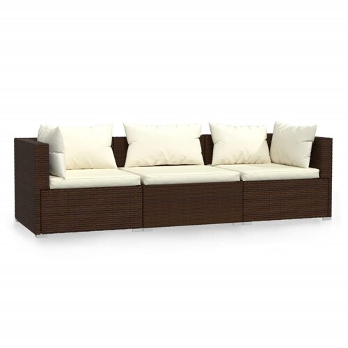 Maison Chic kavč - Sofa - Kanape trosed z blazinami rjav poli ratan, (21726987) Cene
