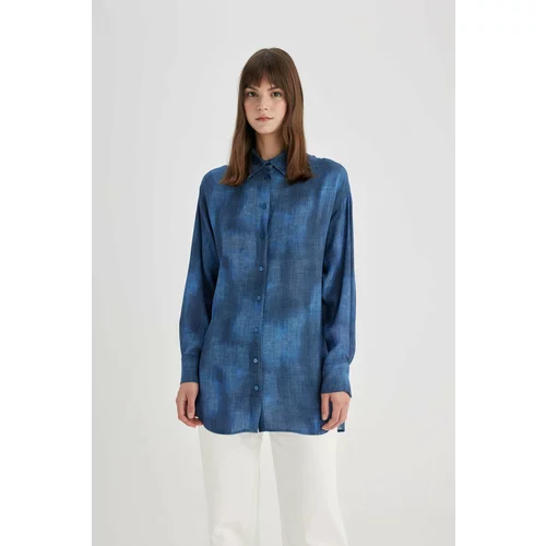Defacto Relax Fit Shirt Collar Printed Long Sleeve Tunic