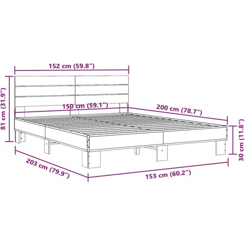  Okvir za krevet boja hrasta 150x200cm konstruirano drvo i metal Slike