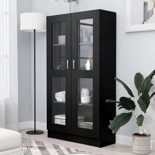 vidaXL Vitrina črna 82,5x30,5x150 cm iverna plo&scaron;ča, (20623068) Cene