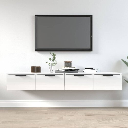 VidaXL Stenska omarica 2 kosa bela visok sijaj 68x30x20 cm konstr. les Slike