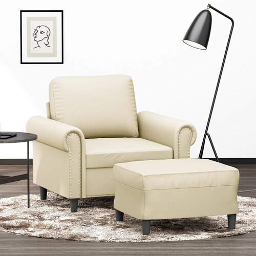  The Living Store Fotelj s stolčkom za noge krem 60 cm umetno usnje - Kavč S Stolčkom Za Noge, (21440429) Cene