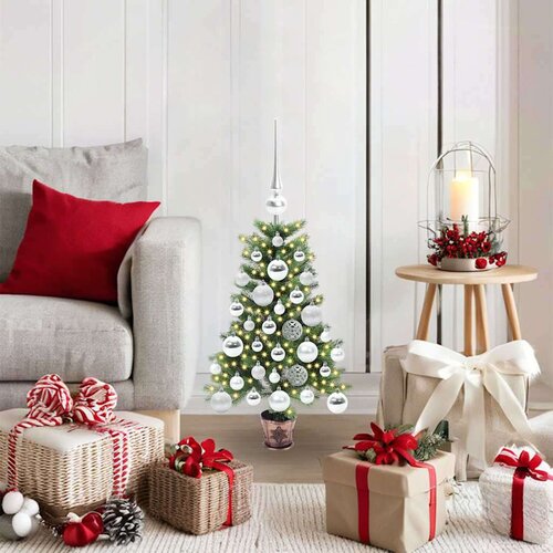 vidaXL Božično drevo med 150 LED z stojalom Zelena 65 cm PE Cene