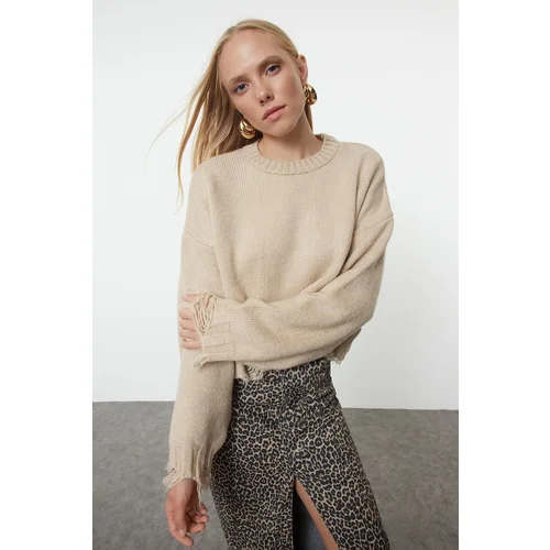 Trendyol Stone Crop Super Wide Pattern Soft Texture Knit Sweater