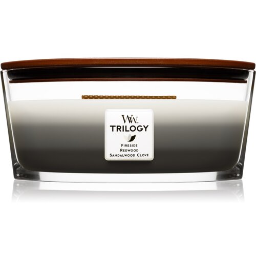 WoodWick Trilogy Warm Woods di&amp;scaron;eča sveča z lesenim stenjem (hearthwick) 453.6 g Slike