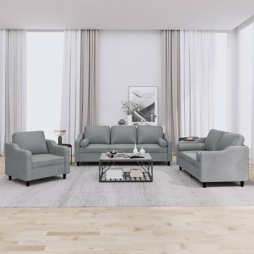 VidaXL 3-dijelni set sofa s jastucima svjetlosivi od tkanine Slike