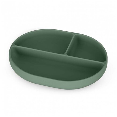 Petite&Mars Silikonski ovalni tanjur s odjeljcima i vakuumom 6 m+ Take&Match, Misty Green Cene