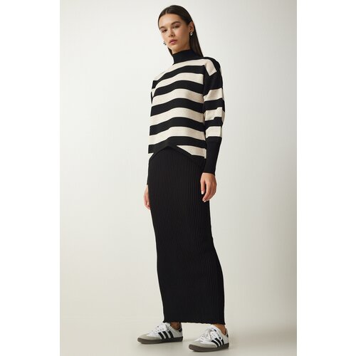 Happiness İstanbul Women's Black Striped Sweater Dress Knitwear Suit Slike