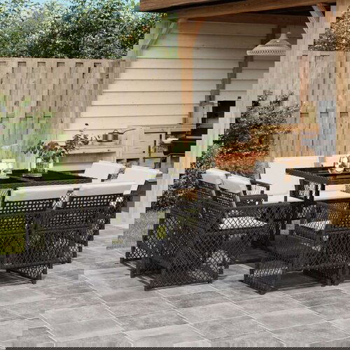 VidaXL 9-dijelni vrtni blagovaonski set s jastucima crni od poliratana Slike