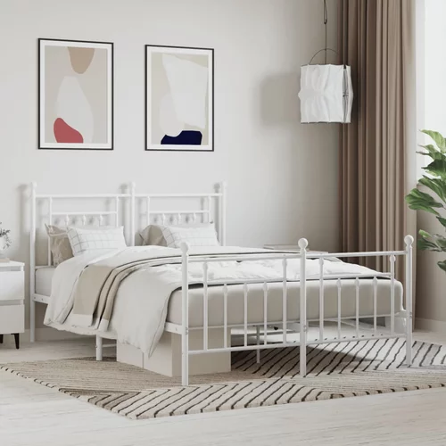 vidaXL Kovinski posteljni okvir z vzglavjem in vznožjem bel 140x200 cm