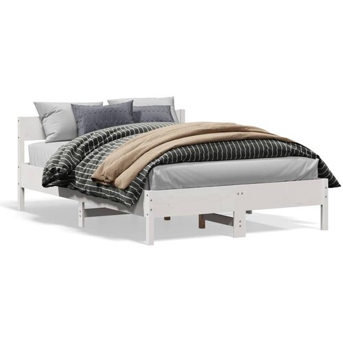 VidaXL Okvir za krevet s uzglavljem bijeli 135 x 190 cm od borovine Slike
