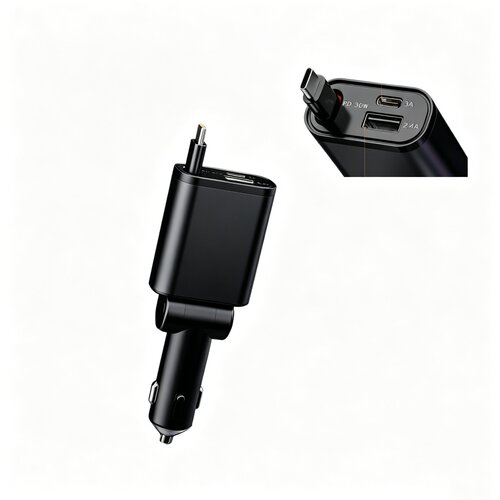 INF Avtomobilski polnilnik s 3 priključki, PD 30 W, izvlečni kabel Black, (5000505603) Cene