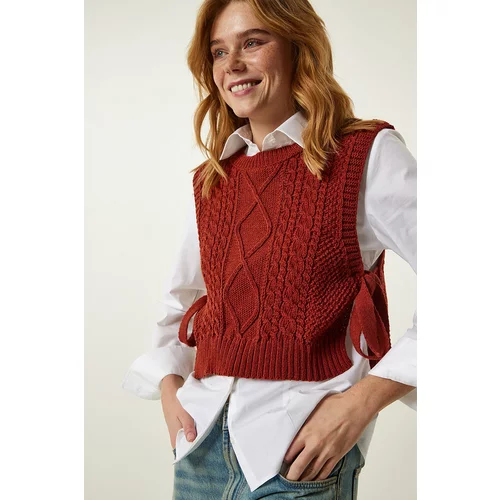 Happiness İstanbul Women's Tile Pattern Tie Crop Knitwear Sweater