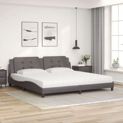  Krevet s madracem sivi 200 x 200 cm od umjetne kože Slike