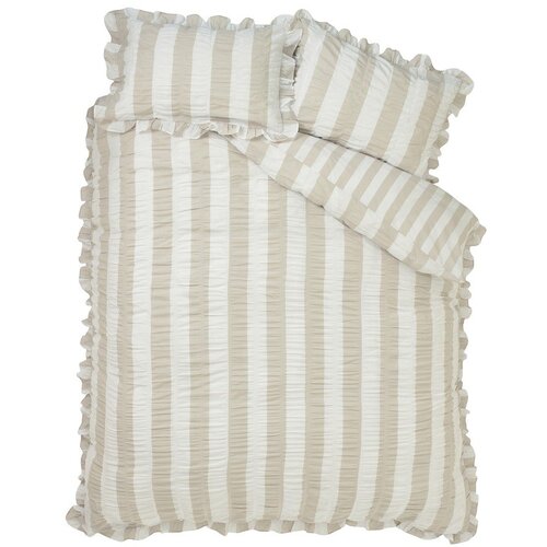 Catherine Lansfield Bež 3-delna posteljnina za zakonsko posteljo 200x200 cm Seersucker Frill Stripe &ndash; Cene