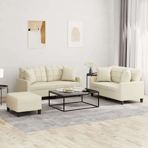 VidaXL 3-dijelni set sofa s jastucima krem od umjetne kože Slike