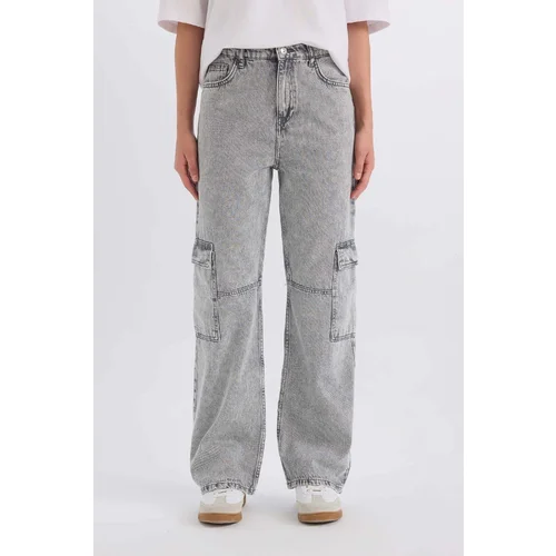 Defacto 90's Wide Leg High Waist Straight Leg Long Jean Washed Trousers