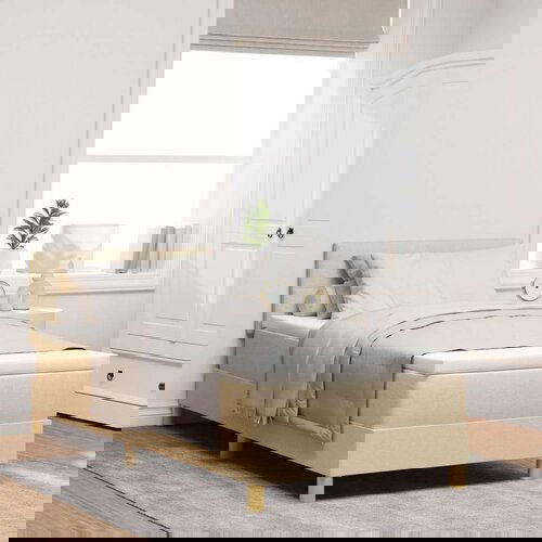 Box Postelja s škatlastim vzmetenjem z blazino krem 90x190 cm tkanina, (22083119) Cene