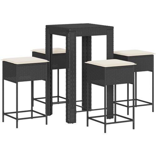  5-dijelni vrtni barski set od poliratana s jastucima crni Crna 60.5 x 60.5 x 110.5 cm Slike