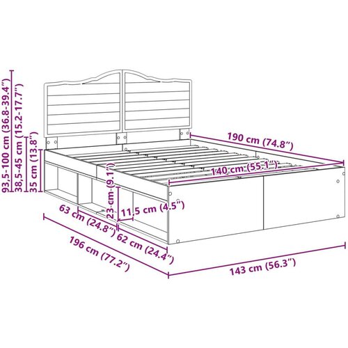  Okvir za krevet s uzglavljem Siva Sonoma 140 x 190 cm Slike