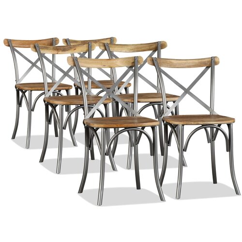 The Living Store Jedilni stoli 6 kosov masiven mangov les in jekleno naslonjalo - Jedilni Stol, (21419528) Cene