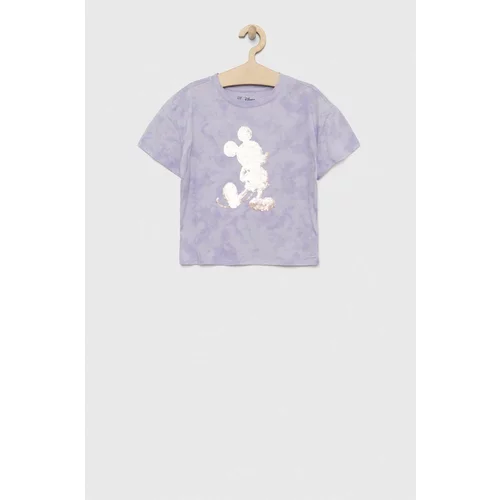 GAP Otroška bombažna kratka majica x Myszka Miki vijolična barva