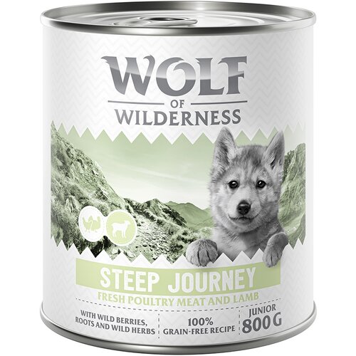 Wolf of Wilderness Junior &amp;ldquo;Expedition&amp;rdquo; 6 x 800 g - Steep Journey - perad s janjetinom Slike