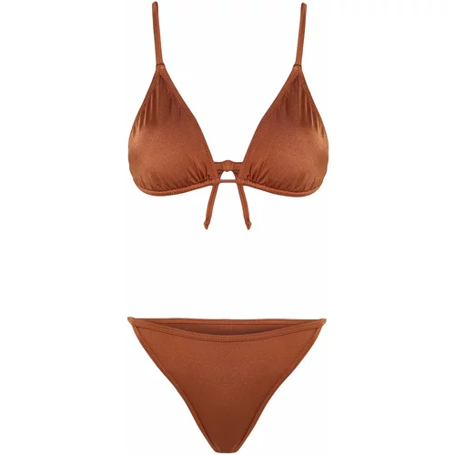 Trendyol Brown Triangle 3-Piece Bikini Set