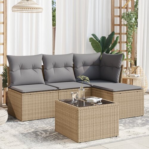  5-dijelni vrtni set sofa s jastucima bež od poliratana Cijene