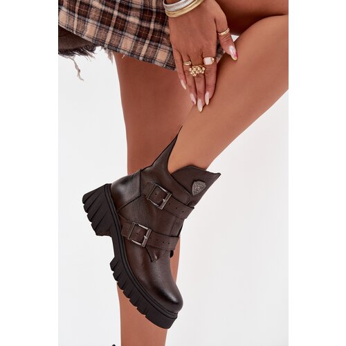Zazoo Leather Insulated Women&amp;#039;s Boots With Buckles And Ornamental Detail Slike