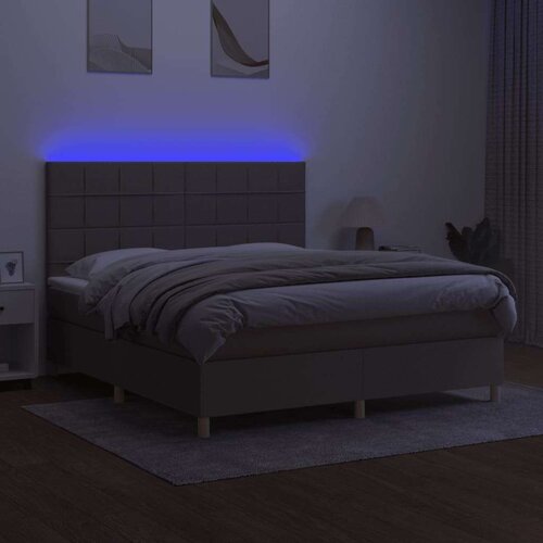  Box spring s madracem LED smeđesivi 180x200 cm tkanina Slike