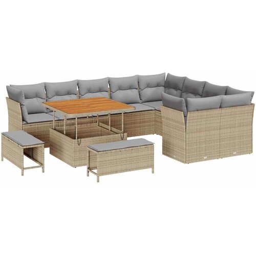 vidaXL Vrtna sedežna garnitura 12 pcs Bež poli ratan, (5000146408) Cene