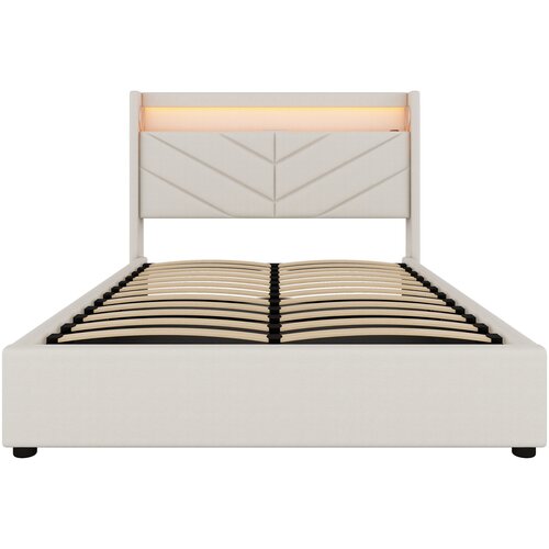 Lumor Postelja s predalom 140x190 cm – laneno blago – z LED in USB-priključkom – bež, (22151470) Cene