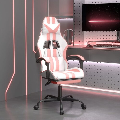 vidaXL Vrtljivi gaming stol z oporo za noge belo in roza umetno usnje Cene