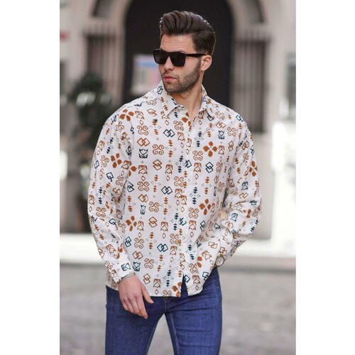 Madmext Men's Brown Patterned Long Sleeve Oversize Shirt 6731 Cene