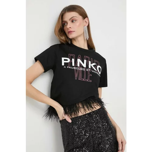 Pinko Bombažna kratka majica ženski, črna barva
