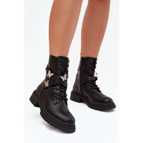 Boto Insulated work boots with strap and silver buckles Black Kaelina Cijene