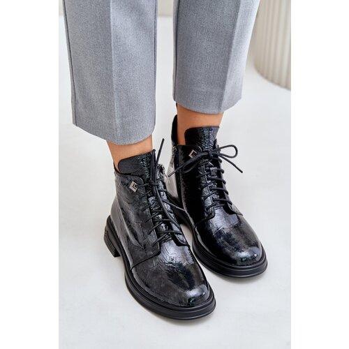 S. BARSKI Leather Patent Women&amp;#039;s Ankle Boots Insulated With Zipper D&amp;amp;A Slike