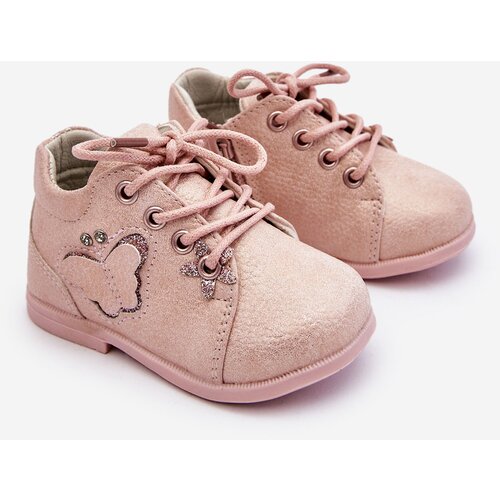 Kesi Lace-up leather shoes with butterfly pink avi Cene