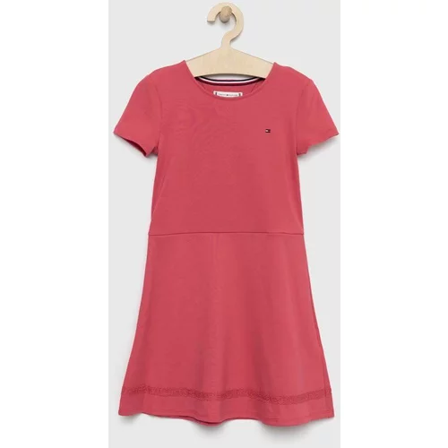 Tommy Hilfiger Dječja haljina boja: ružičasta, midi, širi se prema dolje