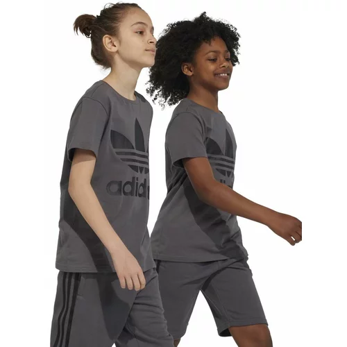Adidas Otroška bombažna kratka majica TREFOIL siva barva