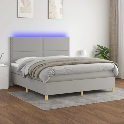  Krevet box spring s madracem LED svjetlosivi 160x200 cm tkanina