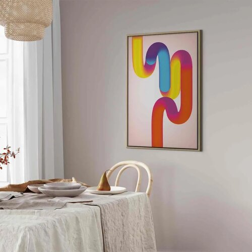  Slika - Colorful Turns - Dynamic Composition in Shades of Yellow Pink and Blue 80x120 U prirodnom drvenom okviru Slike