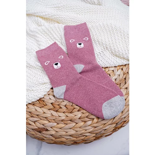Kesi Women's Socks Warm Pink With Teddy Bears