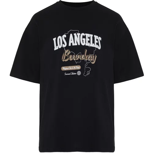 Trendyol Men's Black Oversize City Printed Embroidery 100% Cotton T-Shirt