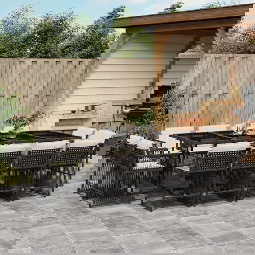 vidaXL Vrtna jedilna garnitura 13-delna z blazinami črn poli ratan Cene