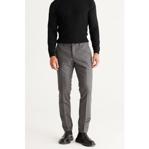 ALTINYILDIZ CLASSICS Men's Gray Slim Fit Slim Fit Side Pockets Elastic Waist Classic Fabric Trousers Slike